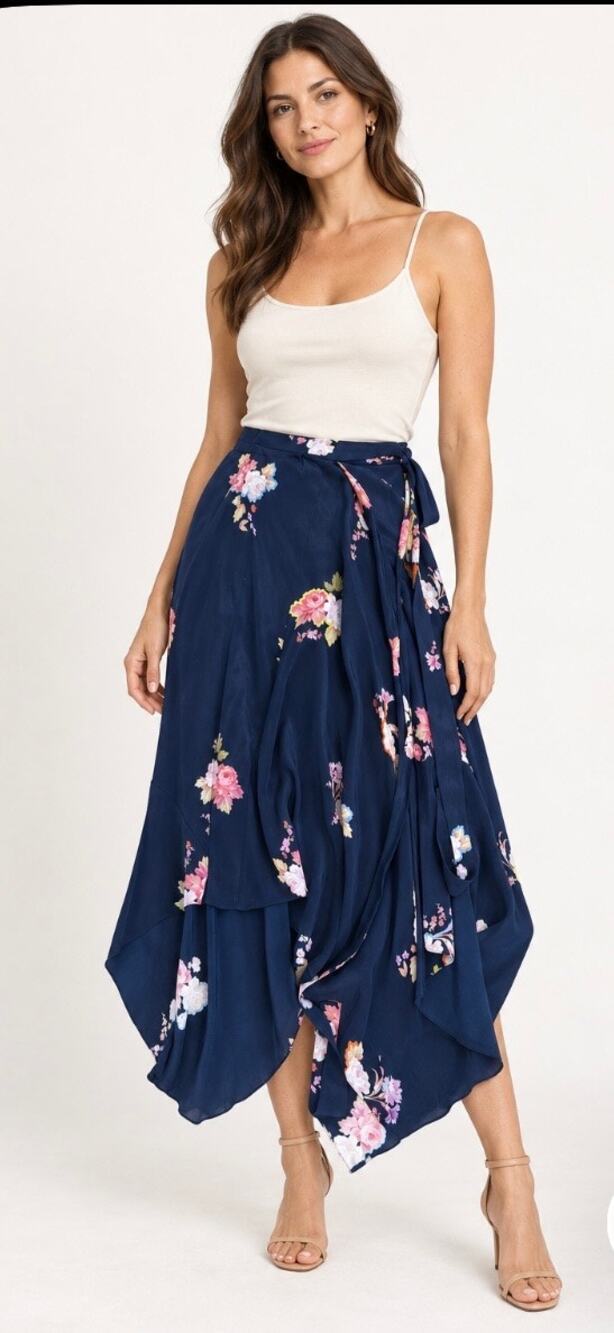 Preen Line Navy Floral Asymmetrical Wrap Skirt XS